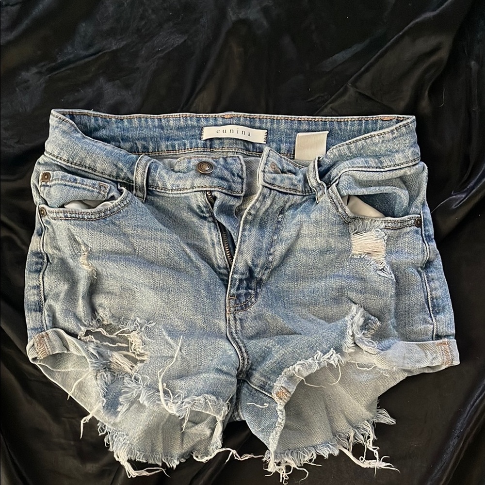 eunina Light Blue Distressed Jean Shorts